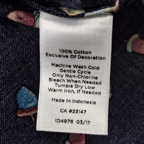 Talbots XL Blue Acorn Print 100% Cotton Roll-Tab Button Down Shirt Pockets - Picture 8 of 10